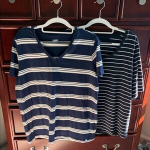 Set of 2 Lands' End Navy & White Striped Tees
